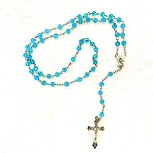 Rosary Necklace with Blue Beads